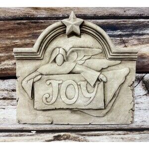 Christmas Joy Resin 10” X 9” Hanging Decor Sign Angel Above Doorway Beige